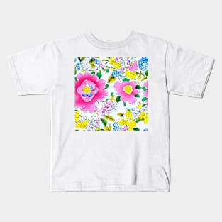 Porcelain inspired chinoiserie flowers Kids T-Shirt